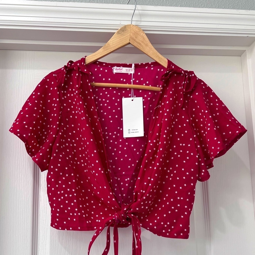 ROMWE Burgundy/Red side tie crop top
